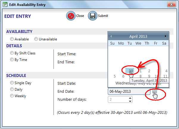 date selector